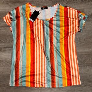 Lucky & Blessed Colorful Striped Short Sleeve Top